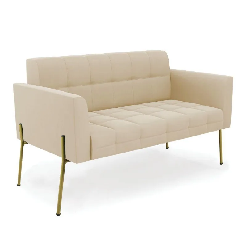 Sofá Namoradeira 2 Lugares Pé De Ferro Dourado Elisa Suede D03 - D'rossi Cor Bege