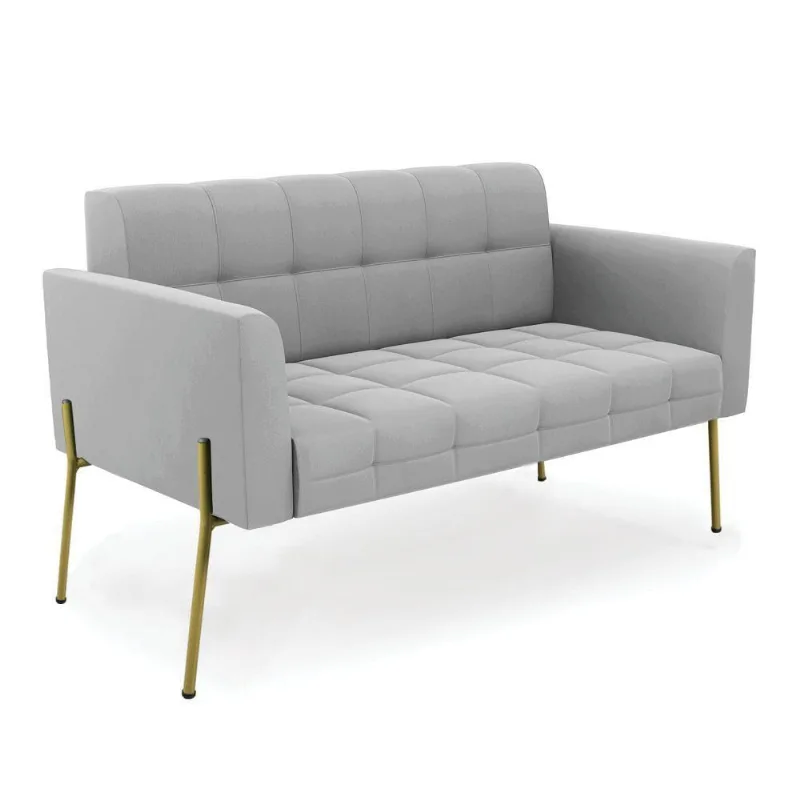 Sofá Namoradeira 2 Lugares Pé De Ferro Dourado Elisa Suede D03 - D'rossi Cor Cinza