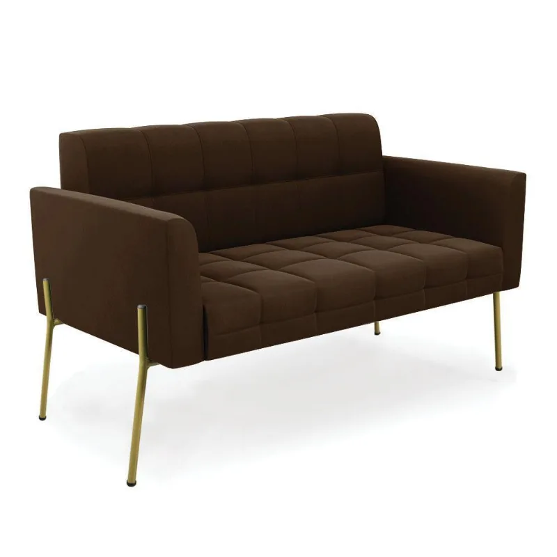 Sofá Namoradeira 2 Lugares Pé De Ferro Dourado Elisa Suede D03 - D'rossi Cor Marrom
