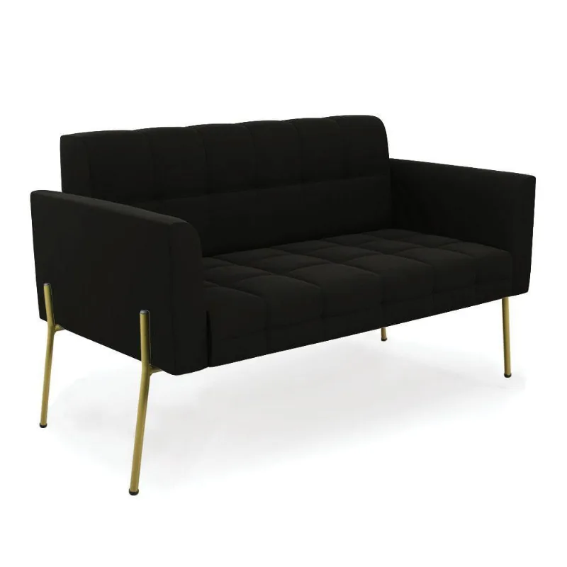 Sofá Namoradeira 2 Lugares Pé De Ferro Dourado Elisa Suede D03 - D'rossi Cor Preto