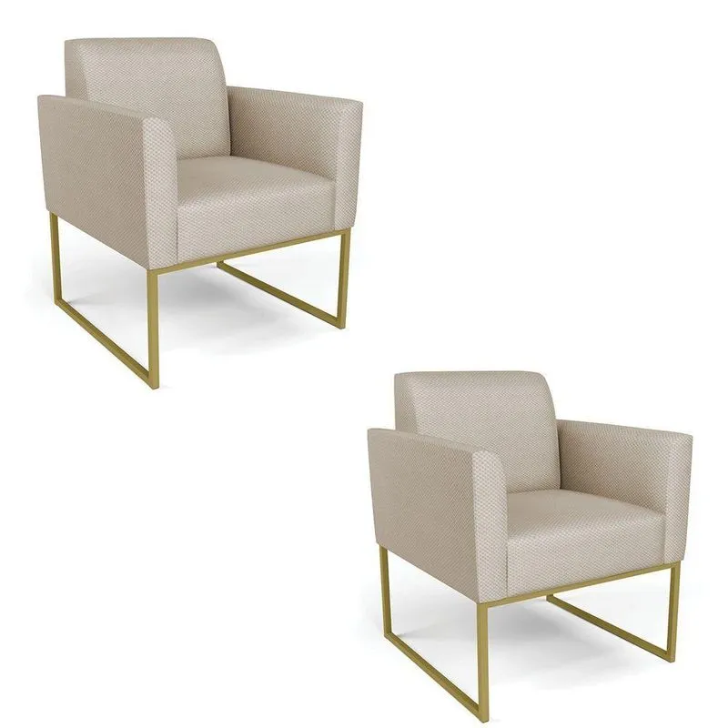 Kit 2 Poltronas Base Industrial Dourado Marisa Veludo Luxo D03 - D\'rossi Cor A130 Prata