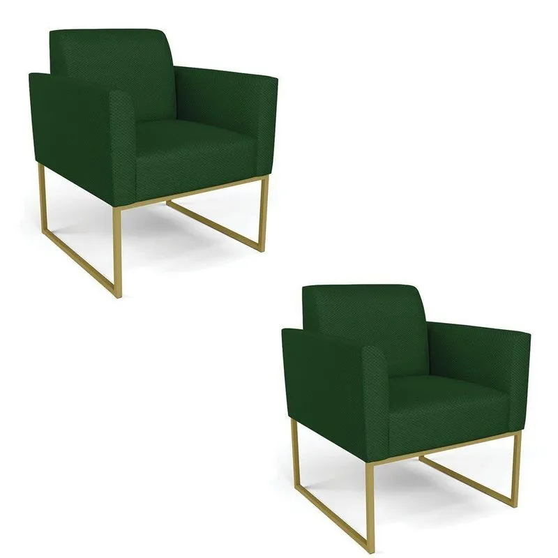 Kit 2 Poltronas Base Industrial Dourado Marisa Veludo Luxo Verde A136 D03 - D'rossi