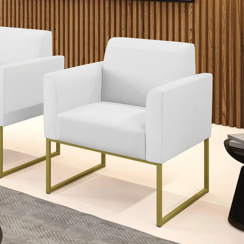 Poltrona Base Industrial Dourado Marisa Corino Branco D03 - D'rossi