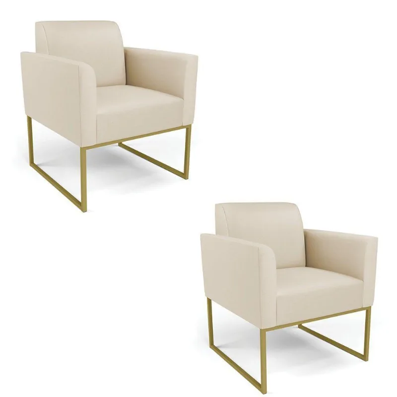 Kit 2 Poltronas Base Industrial Dourado Marisa Corino D03 - D\'rossi Cor Preto