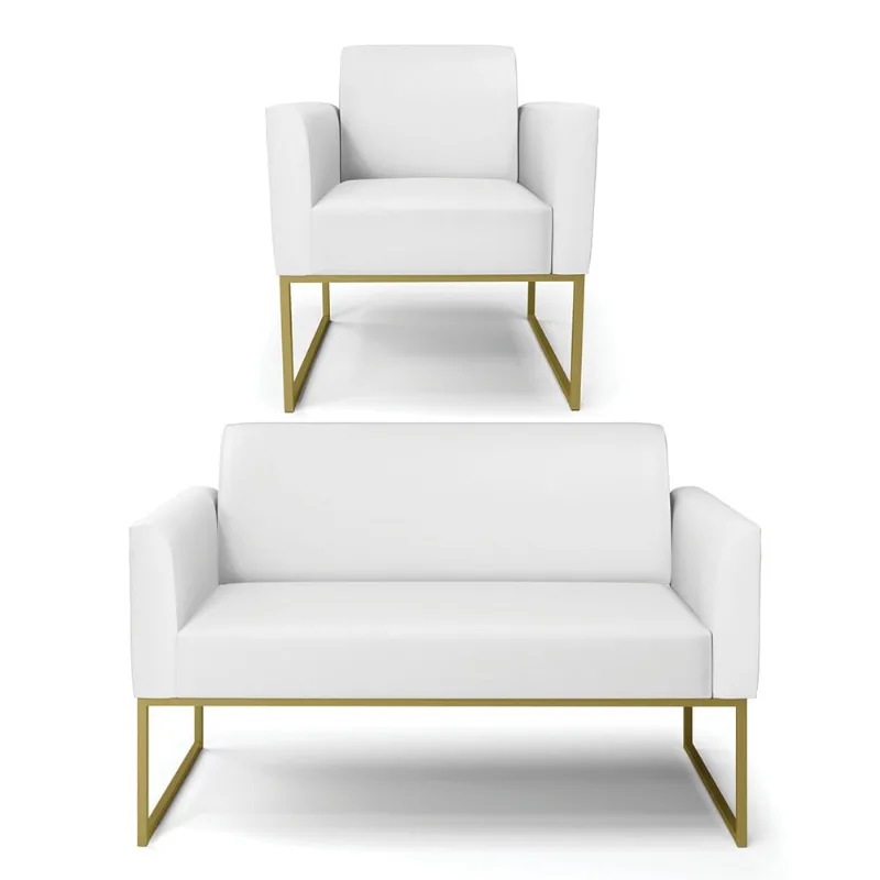 Sofá Namoradeira com Poltrona Base Industrial Dourado Marisa Corino D03 - D'Rossi Branco