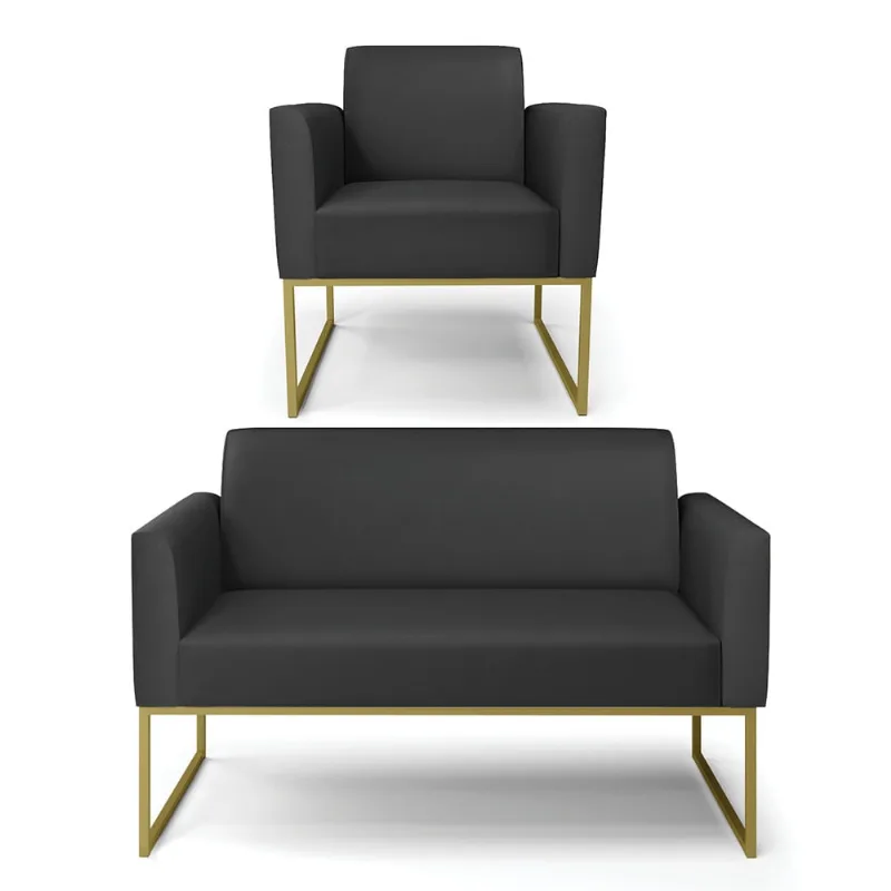 Sofá Namoradeira com Poltrona Base Industrial Dourado Marisa Corino D03 - D'Rossi Preto