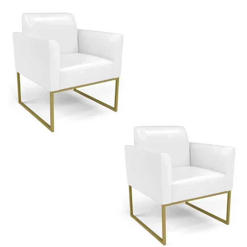 Kit 2 Poltronas Base Industrial Dourado Marisa Corano D03 - D\'rossi Cor Branco