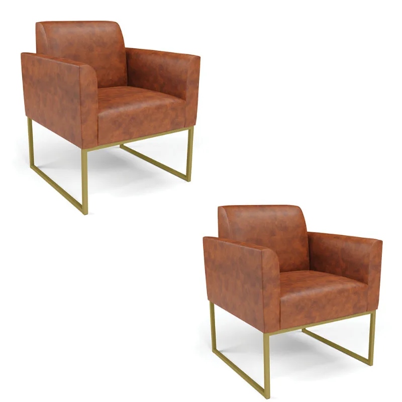Kit 2 Poltronas Base Industrial Dourado Marisa Corano Nozes D03 - D'Rossi