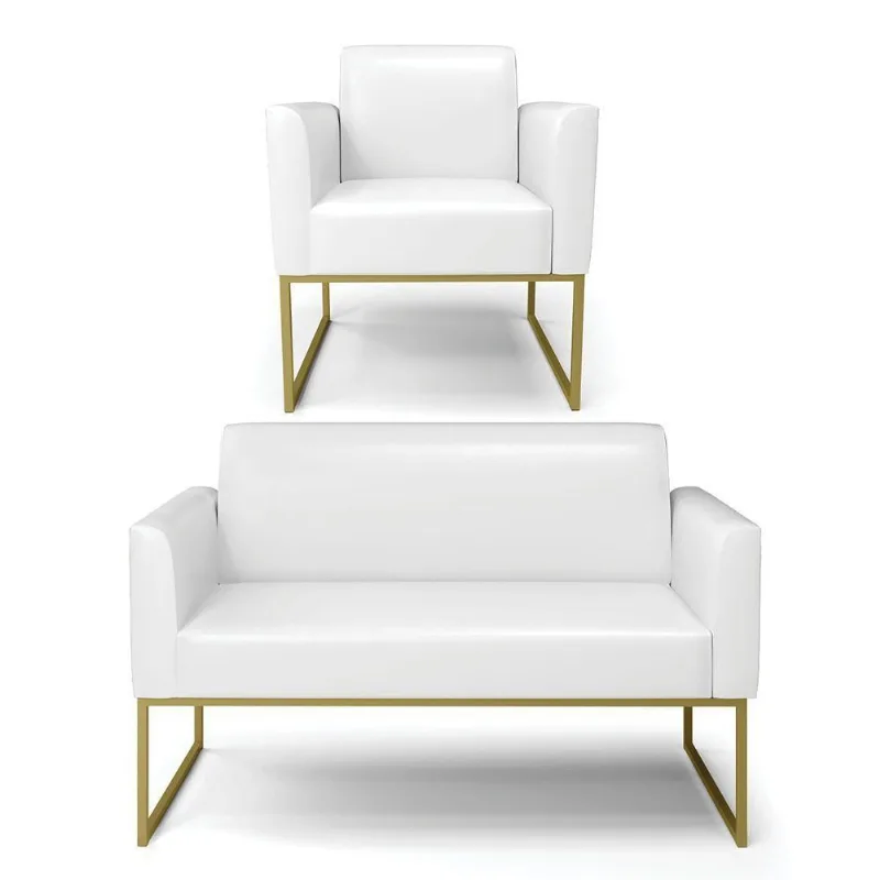Sofá Namoradeira Com Poltrona Base Industrial Dourado Marisa Corano D03 - D\'rossi Cor Branco