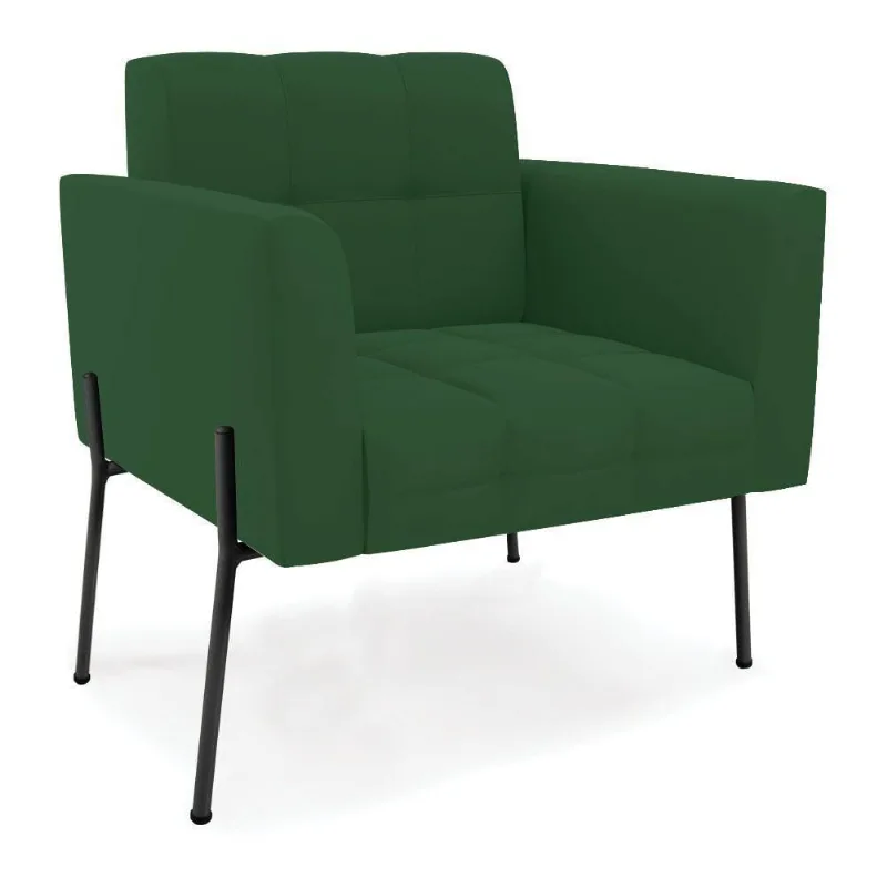 Poltrona Pé De Ferro Preto Para Sala Elisa Veludo D03 - D'rossi Cor Verde