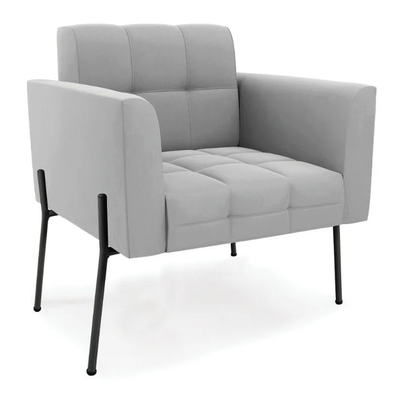 Poltrona Pé De Ferro Preto Para Sala Elisa Suede Cinza D03 - D'rossi