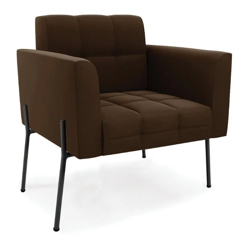 Poltrona Pé De Ferro Preto Para Sala Elisa Suede Marrom D03 - D'rossi