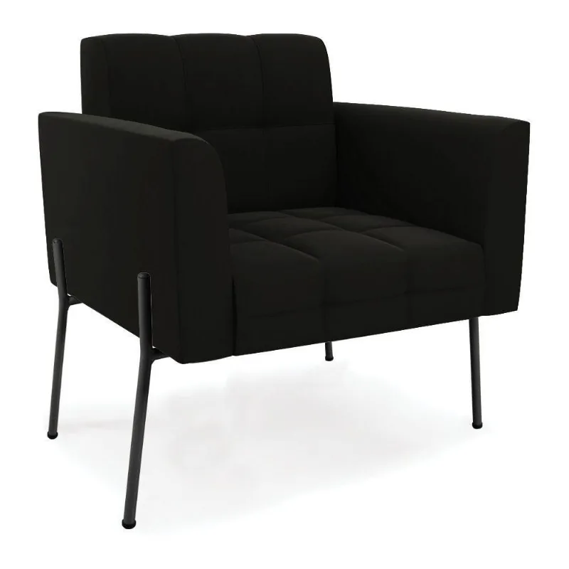 Poltrona Pé De Ferro Preto Para Sala Elisa Suede Preto D03 - D'rossi