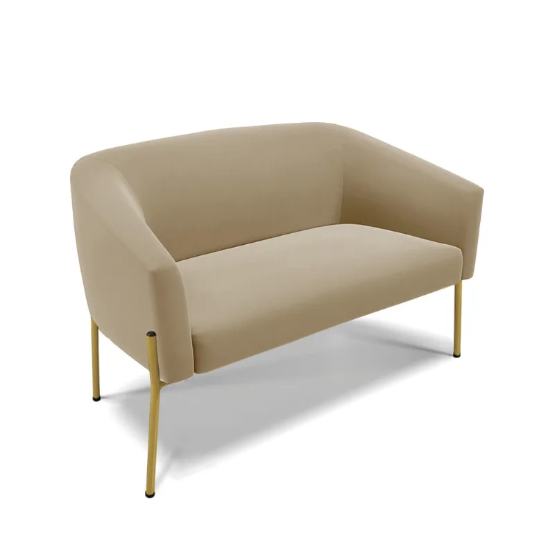 Sofá 2 Lugares Namoradeira Pé de Ferro Dourado Stella Suede D03 - D'Rossi Marrom Rato