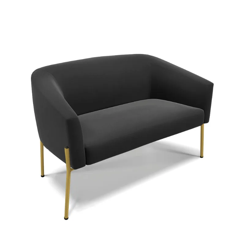 Sofá 2 Lugares Namoradeira Pé de Ferro Dourado Stella Suede D03 - D'Rossi Preto