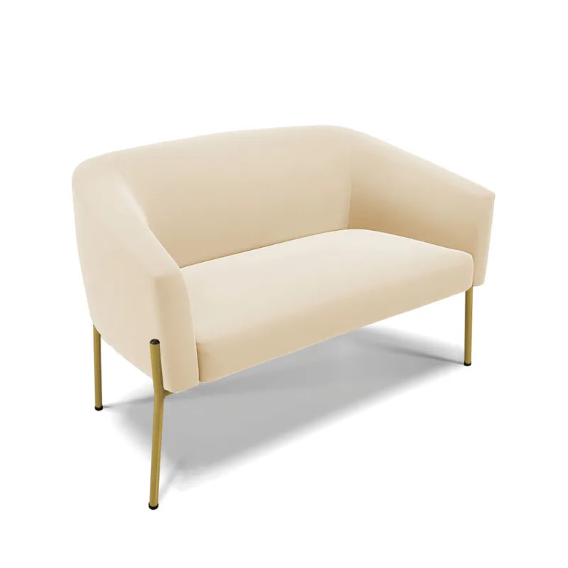 Sofá 2 Lugares Namoradeira Pé de Ferro Dourado Stella Suede D03 - D'Rossi Bege