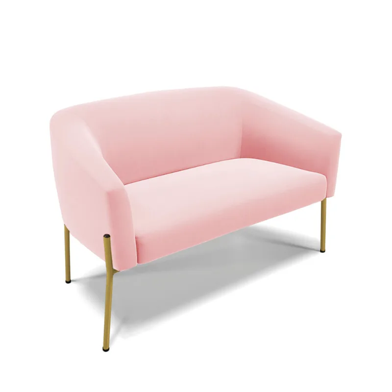 Sofá 2 Lugares Namoradeira Pé de Ferro Dourado Stella Suede D03 - D'Rossi Rosa Bebê