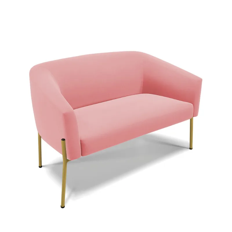 Sofá 2 Lugares Namoradeira Pé de Ferro Dourado Stella Suede D03 - D'Rossi Rose