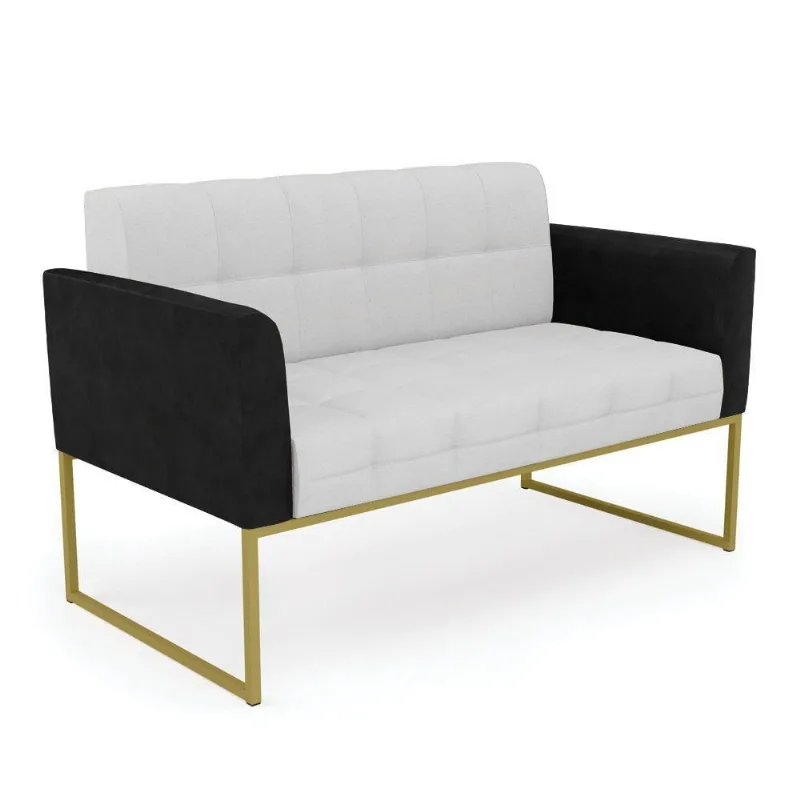 Sofá Namoradeira 2 Lugares Base Industrial Dourado Elisa Preto-linho Cinza A05 D03 - D'rossi
