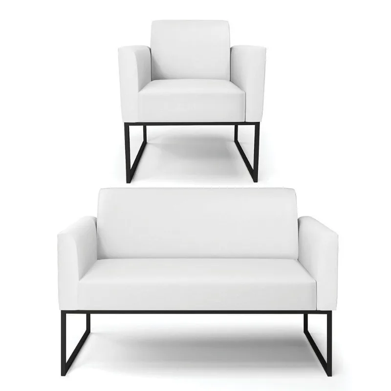 Sofá Namoradeira Com Poltrona Base Industrial Preto Marisa Corino D03 - D\'rossi Cor Branco