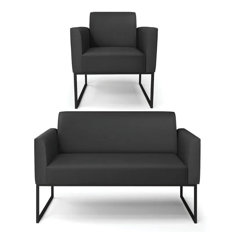 Sofá Namoradeira Com Poltrona Base Industrial Preto Marisa Corino D03 - D\'rossi Cor Preto