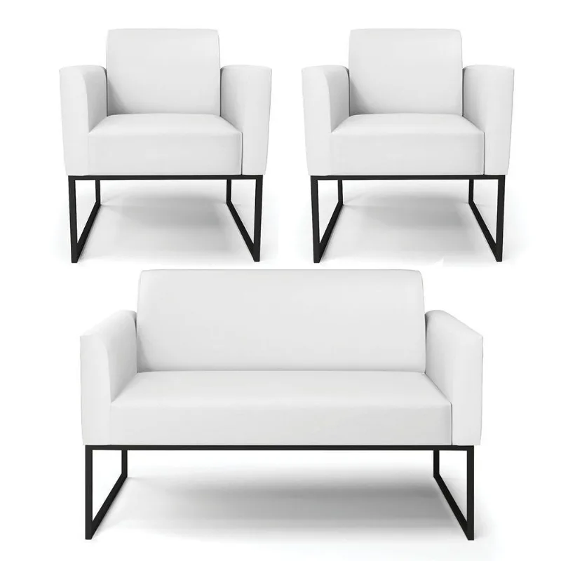 Sofá Namoradeira Com 2 Poltronas Base Industrial Preto Marisa Corino Branco D03 - D'rossi