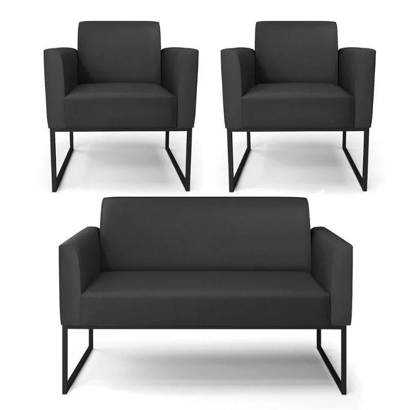Sofá Namoradeira Com 2 Poltronas Base Industrial Preto Marisa Corino D03 - D\'rossi Cor Preto