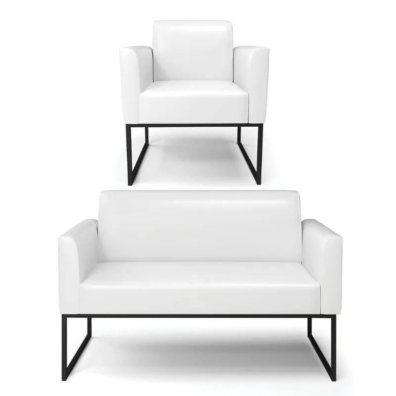 Sofá Namoradeira Com Poltrona Base Industrial Preto Marisa Corano D03 - D\'rossi Cor Branco