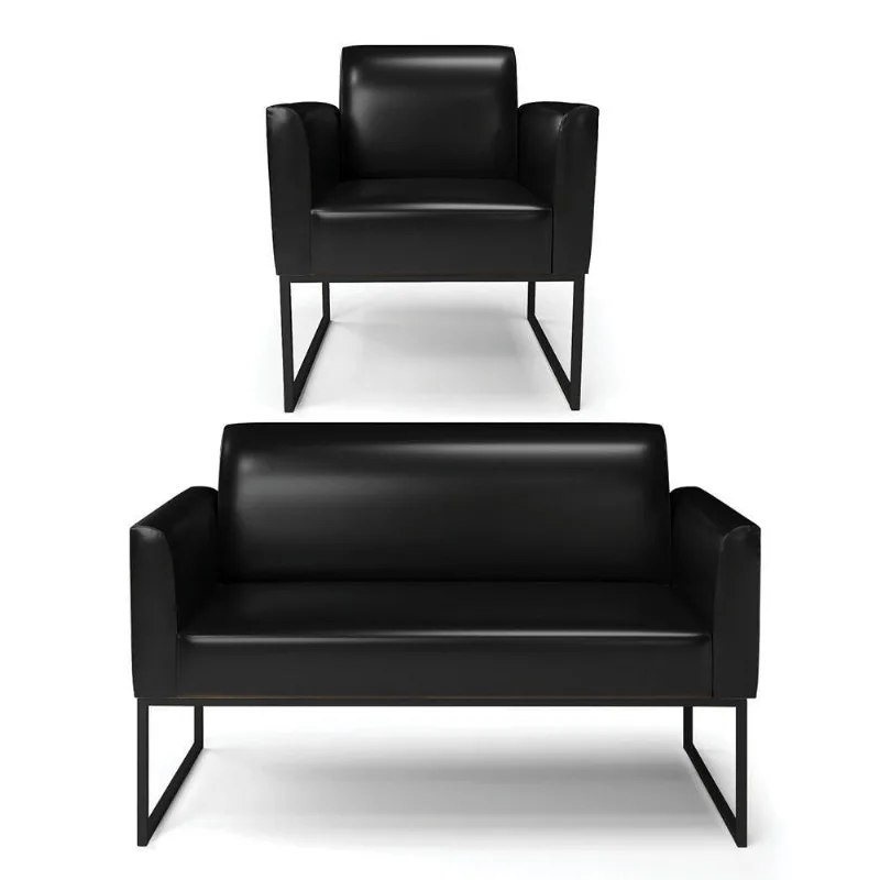 Sofá Namoradeira Com Poltrona Base Industrial Preto Marisa Corano Preto D03 - D'rossi