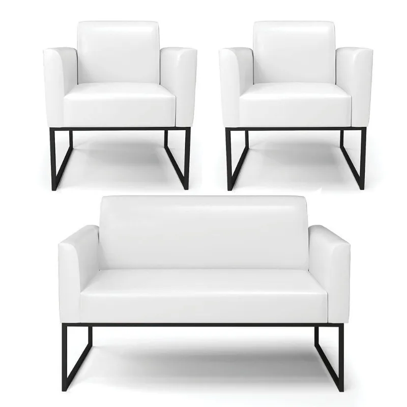 Sofá Namoradeira Com 2 Poltronas Base Industrial Preto Marisa Corano D03 - D\'rossi Cor Branco