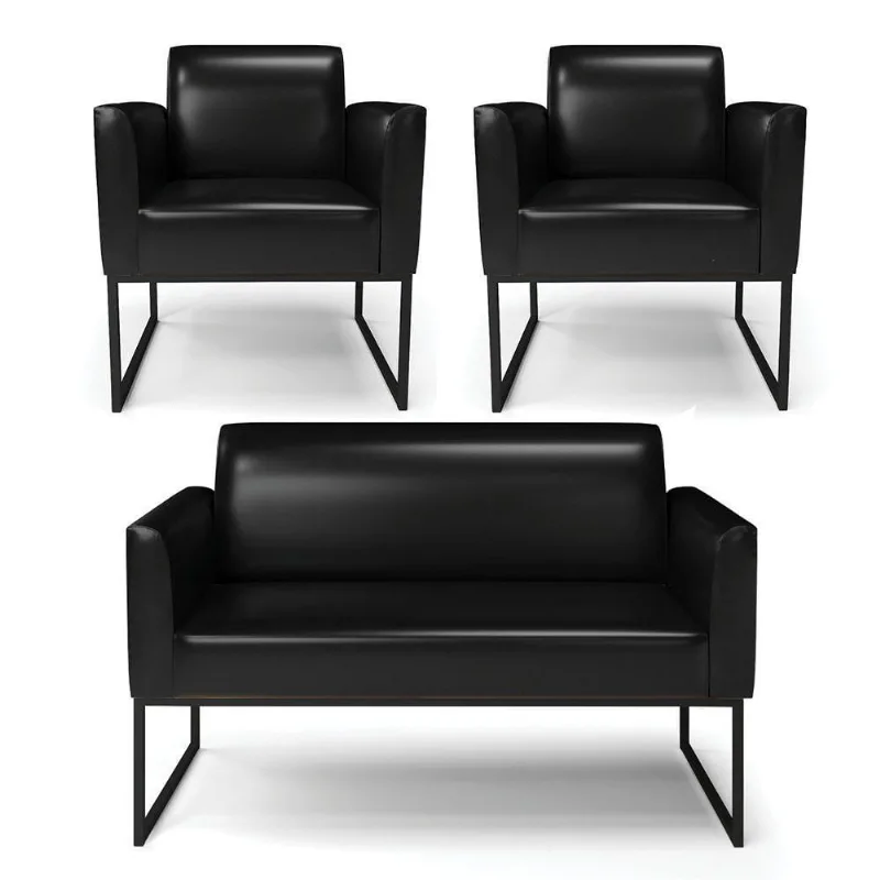 Sofá Namoradeira Com 2 Poltronas Base Industrial Preto Marisa Corano Preto D03 - D'rossi
