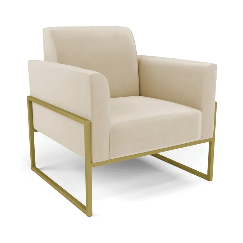 Poltrona Base Industrial Alta Dourado Marisa Suede D03 - D'Rossi Bege