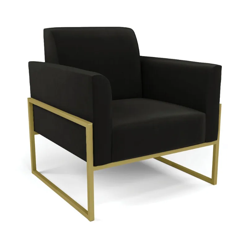 Poltrona Base Industrial Alta Dourado Marisa Suede D03 - D'Rossi Preto