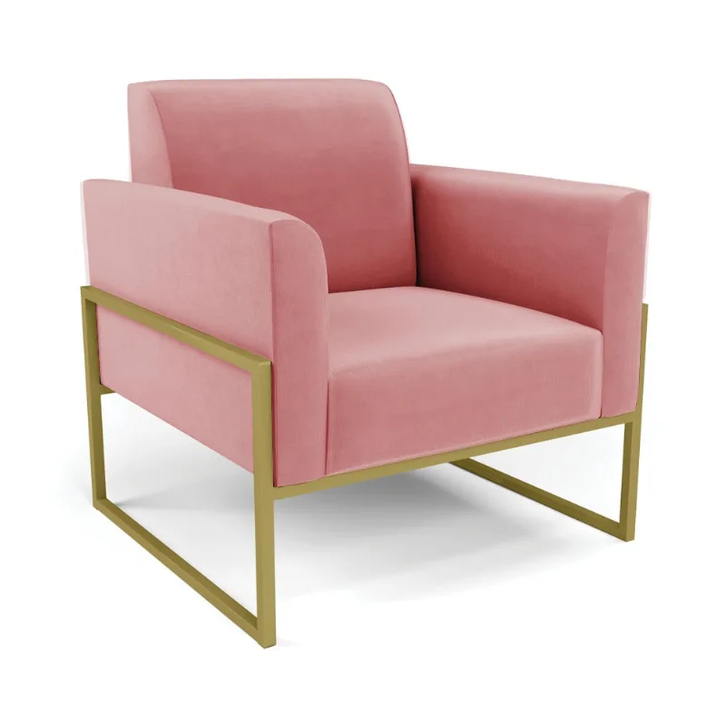 Poltrona Base Industrial Alta Dourado Marisa Suede D03 - D'Rossi Rose