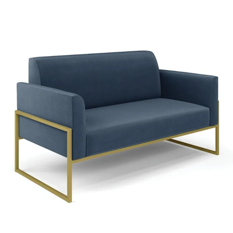 Sofá Namoradeira Base Industrial Alta Dourado Marisa Suede D03 - D\'rossi Cor Azul Marinho