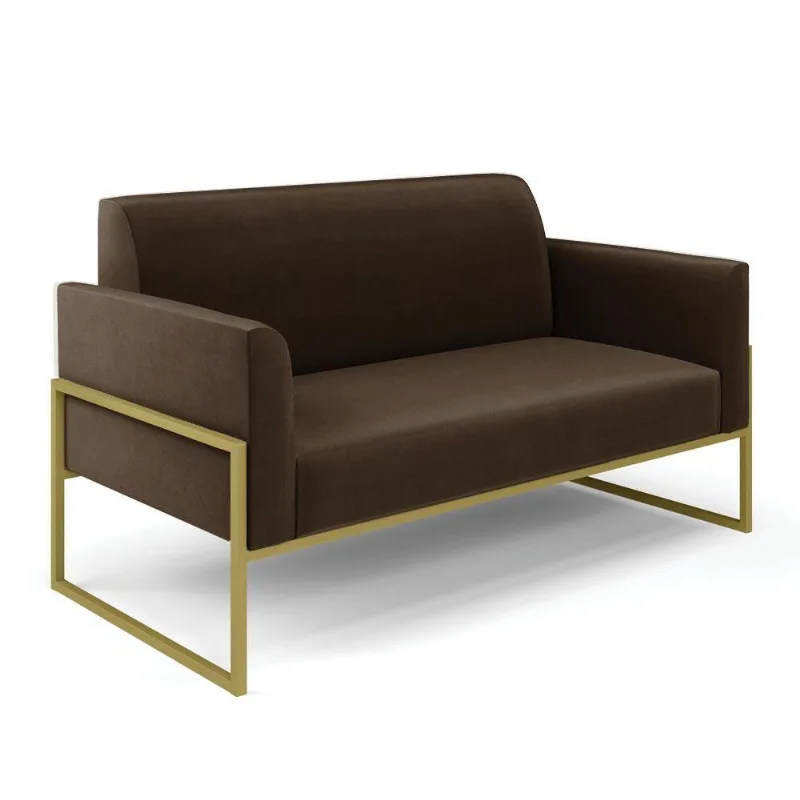 Sofá Namoradeira Base Industrial Alta Dourado Marisa Suede D03 - D\'rossi Cor Marrom