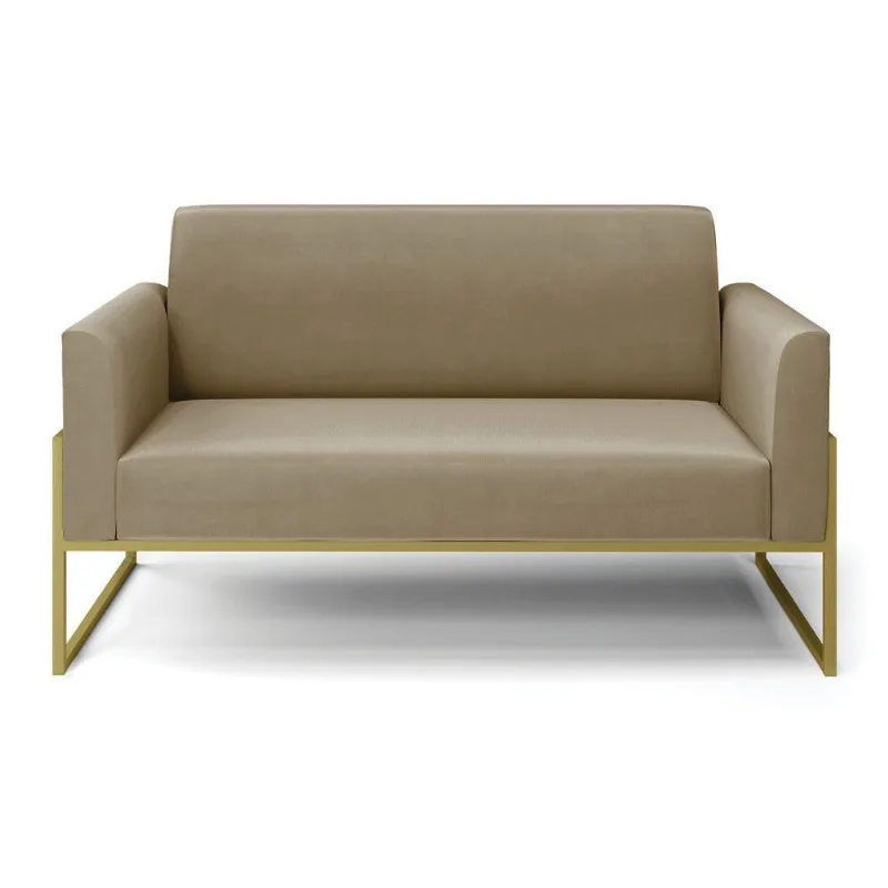 Sofá Namoradeira Base Industrial Alta Dourado Marisa Suede D03 - D\'rossi Cor Marrom Rato