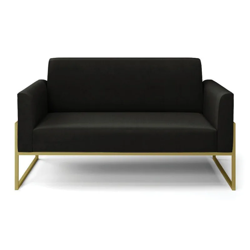 Sofá Namoradeira Base Industrial Alta Dourado Marisa Suede D03 - D\'rossi Cor Preto