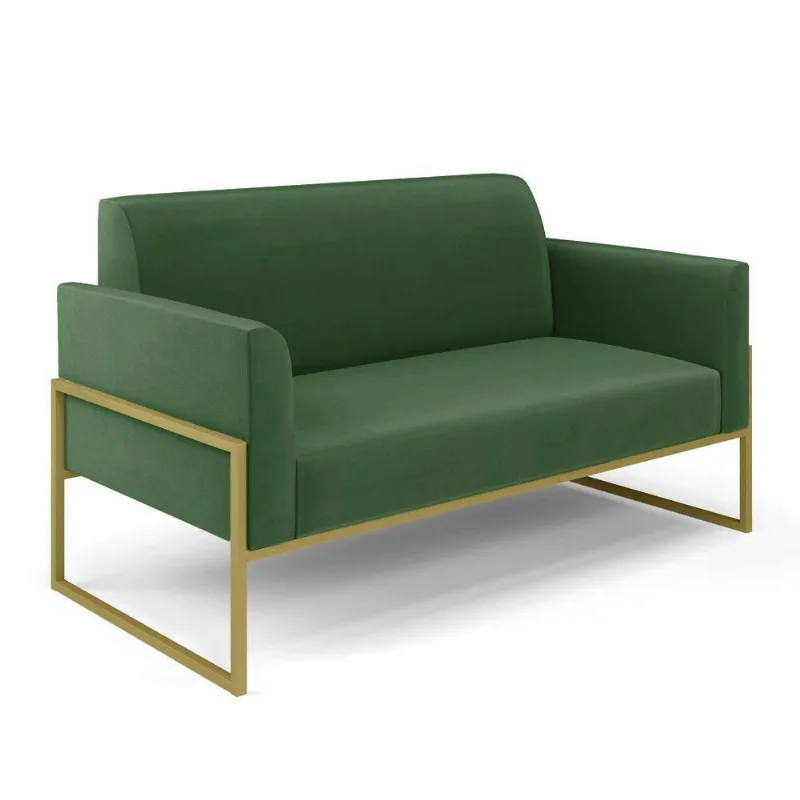 Sofá Namoradeira Base Industrial Alta Dourado Marisa Suede D03 - D\'rossi Cor Verde
