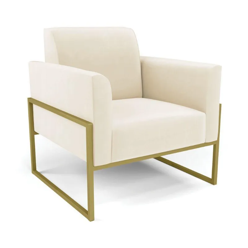 Poltrona Base Industrial Alta Dourado Marisa Veludo D03 - D\'rossi Cor Bege