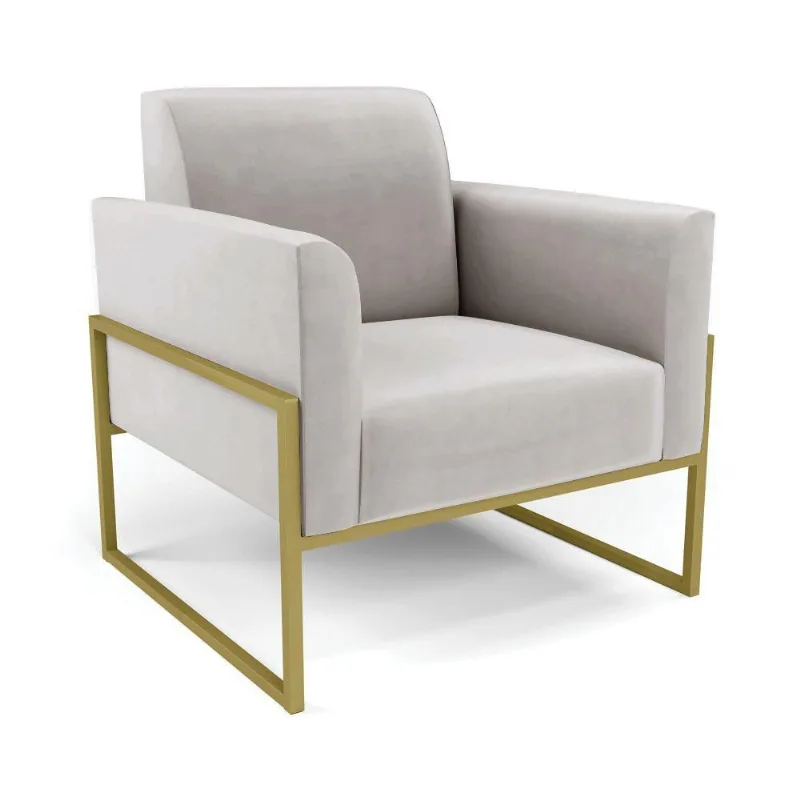 Poltrona Base Industrial Alta Dourado Marisa Veludo D03 - D\'rossi Cor Cinza