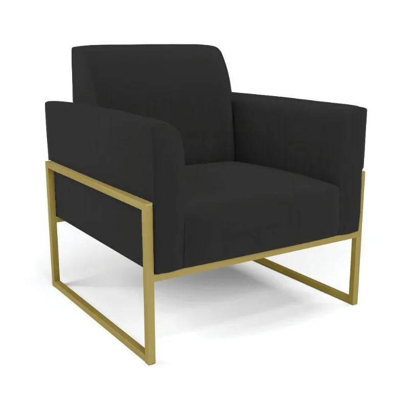 Poltrona Base Industrial Alta Dourado Marisa Veludo Preto D03 - D\'rossi