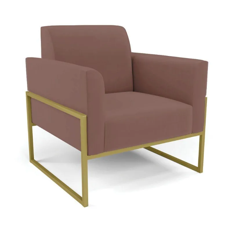 Poltrona Base Industrial Alta Dourado Marisa Veludo D03 - D\'rossi Cor Rose