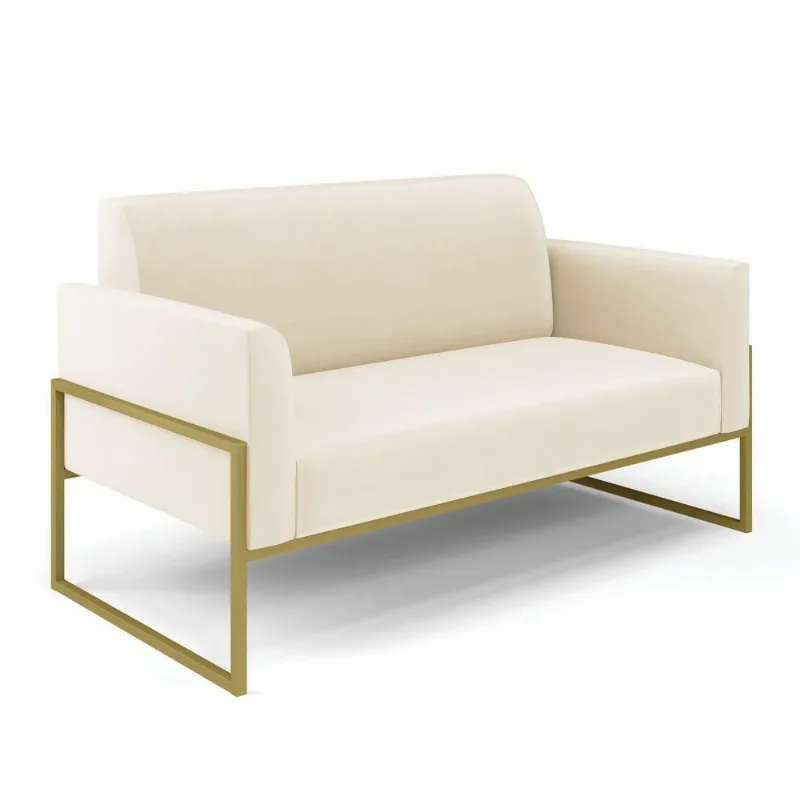 Sofá Namoradeira Base Industrial Alta Dourado Marisa Veludo Bege D03 - D\'rossi