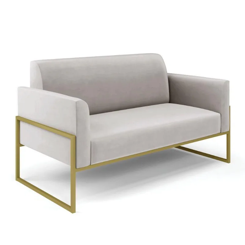 Sofá Namoradeira Base Industrial Alta Dourado Marisa Veludo Cinza D03 - D\'rossi