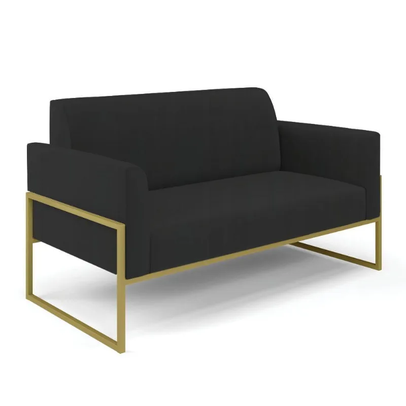 Sofá Namoradeira Base Industrial Alta Dourado Marisa Veludo Preto D03 - D\'rossi
