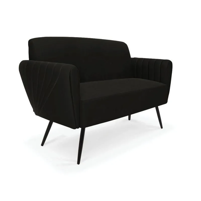 Sofá Namoradeira Pés Palito De Ferro Bruna Suede Preto - D\'rossi
