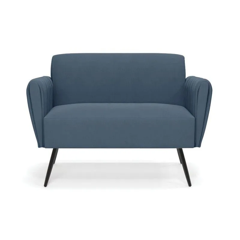 Sofá Namoradeira Pés Palito De Ferro Bruna Suede - D'rossi Cor Azul Marinho
