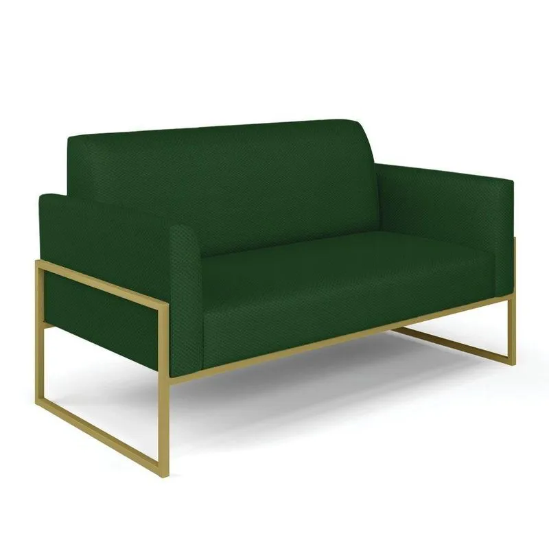 Sofá Namoradeira Base Industrial Alta Dourado Marisa Veludo Luxo Verde A136 D03 - D\'rossi