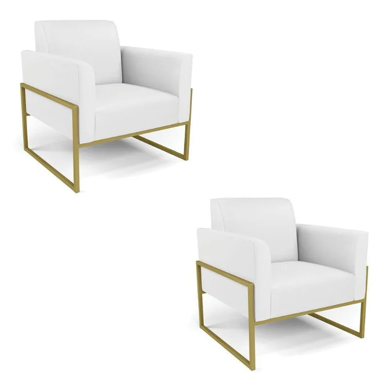 Kit 2 Poltronas Base Industrial Alta Dourado Marisa Corino Branco D03 - D\'rossi